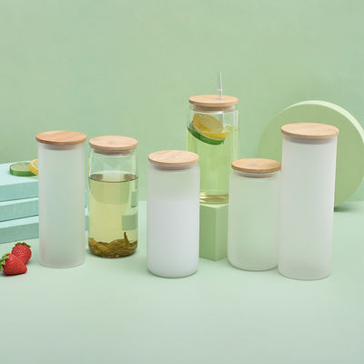 12oz/16oz/25oz Glas Milchbecher Sublimation Bier-Kanne in Form von Tasse mit Bambus-Deckel und Stroh
