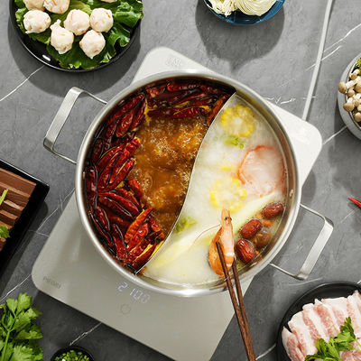 Chinesische 2fach-Induktionskocher aus Edelstahl 26cm Heizkrüge mit Deckel