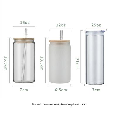 12oz/16oz/25oz Glas Milchbecher Sublimation Bier-Kanne in Form von Tasse mit Bambus-Deckel und Stroh