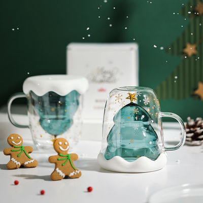 300 ml Glas Weihnachts-Doppelwand-Tassen mit süßem Design und Custom Logo Geschenk-Box