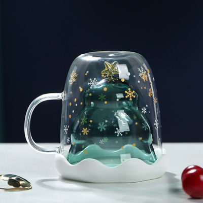 300 ml Glas Weihnachts-Doppelwand-Tassen mit süßem Design und Custom Logo Geschenk-Box