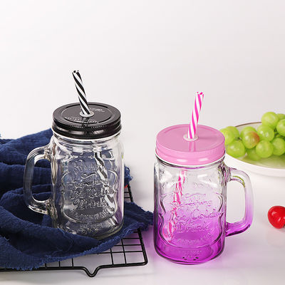 Custom Glass Becher 500ml Klarer Mason Glas Wassersaft Cola Tasse mit Stroh und Deckel