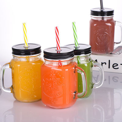 Custom Glass Becher 500ml Klarer Mason Glas Wassersaft Cola Tasse mit Stroh und Deckel