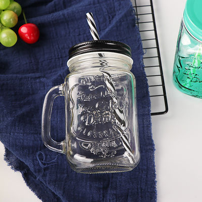 Custom Glass Becher 500ml Klarer Mason Glas Wassersaft Cola Tasse mit Stroh und Deckel