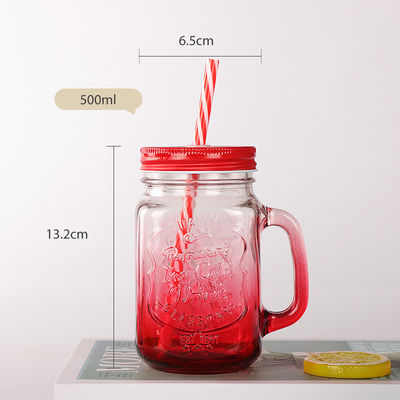 Custom Glass Becher 500ml Klarer Mason Glas Wassersaft Cola Tasse mit Stroh und Deckel