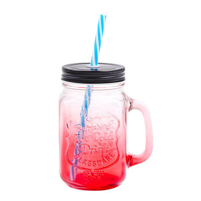 Custom Glass Becher 500ml Klarer Mason Glas Wassersaft Cola Tasse mit Stroh und Deckel