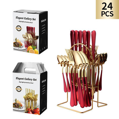 24 Stück Edelstahl Besteck Messer Gabel Löffel Flatware Cubiertos mit Geschenkbox