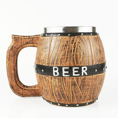 550 ml Holzgriffe Edelstahl Bier Kaffeetasse mit 304 Innen und ABS Außen