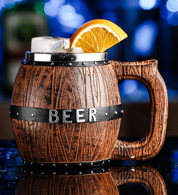 550 ml Holzgriffe Edelstahl Bier Kaffeetasse mit 304 Innen und ABS Außen