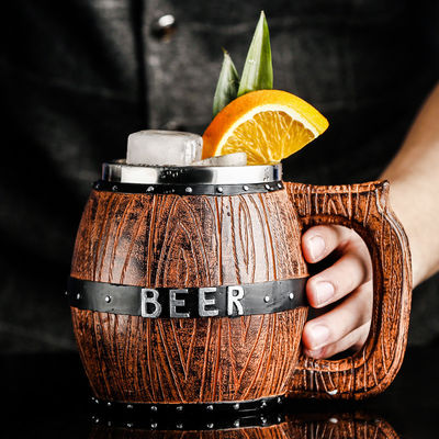 550 ml Holzgriffe Edelstahl Bier Kaffeetasse mit 304 Innen und ABS Außen