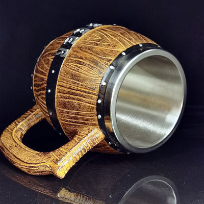 550 ml Holzgriffe Edelstahl Bier Kaffeetasse mit 304 Innen und ABS Außen