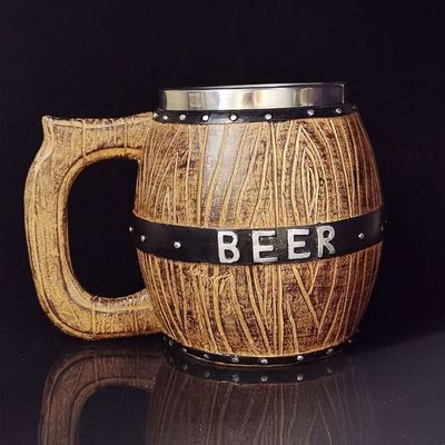 550 ml Holzgriffe Edelstahl Bier Kaffeetasse mit 304 Innen und ABS Außen