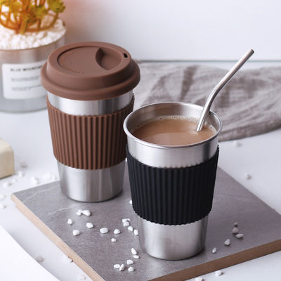Kaffeetasse aus Edelstahl 17oz Doppelwand 18/8 Tumbler mit Silikonhüllen