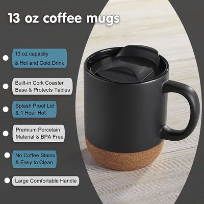 Große Kaffeetasse mit Handgriff Minimalist Stil Isolierter Kork Boden Spritzsicherung Deckel