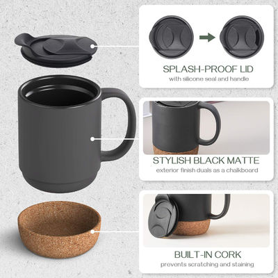 Große Kaffeetasse mit Handgriff Minimalist Stil Isolierter Kork Boden Spritzsicherung Deckel