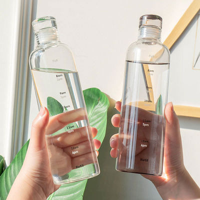 Minimalistische Gestaltung 500 ml BPA-freie Borosilikat-Glasflasche mit Zeitmarker