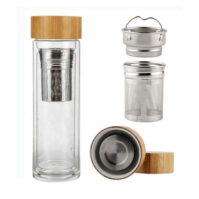 Glasflasche mit hohem Borosilikatgehalt, 350 ml, mit Tee- und Wassertrennbecher-Infuser