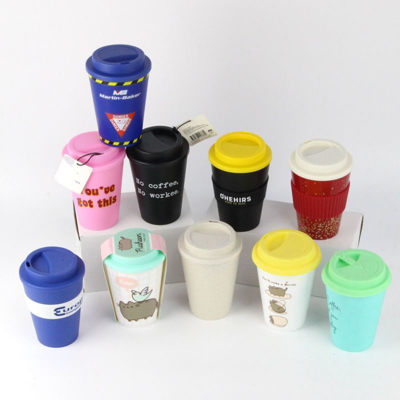 12oz 350ml PP Silicone Cover Bambusfaser Wiederverwendbare Kaffeetasse mit Deckel Ein idealer Geschenkartikel
