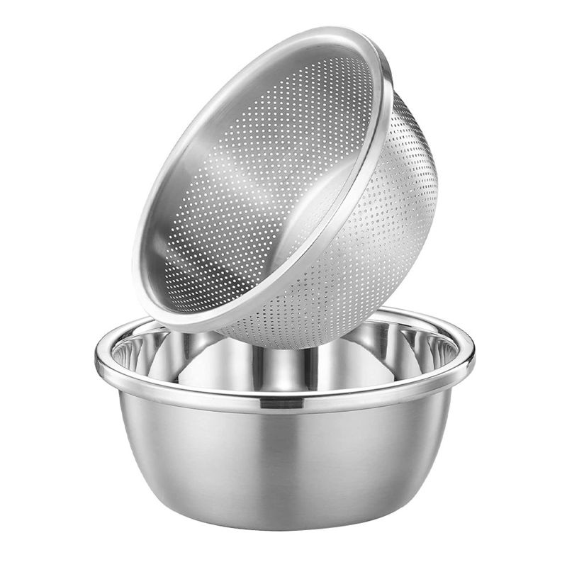 Personalisiertes Logo Vielseitiges Küchensieber aus Edelstahl 304 Mikroporöses Colander Reiswaschbecher Set 550g