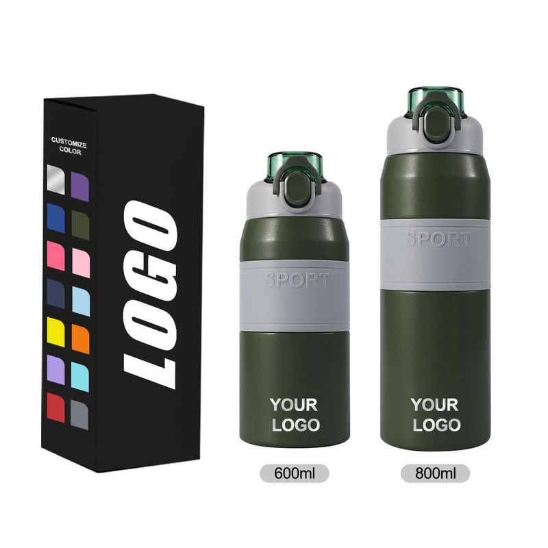 600 ml/800 ml isolierte Wasserflasche aus Edelstahl mit Stroh und Handgriff
