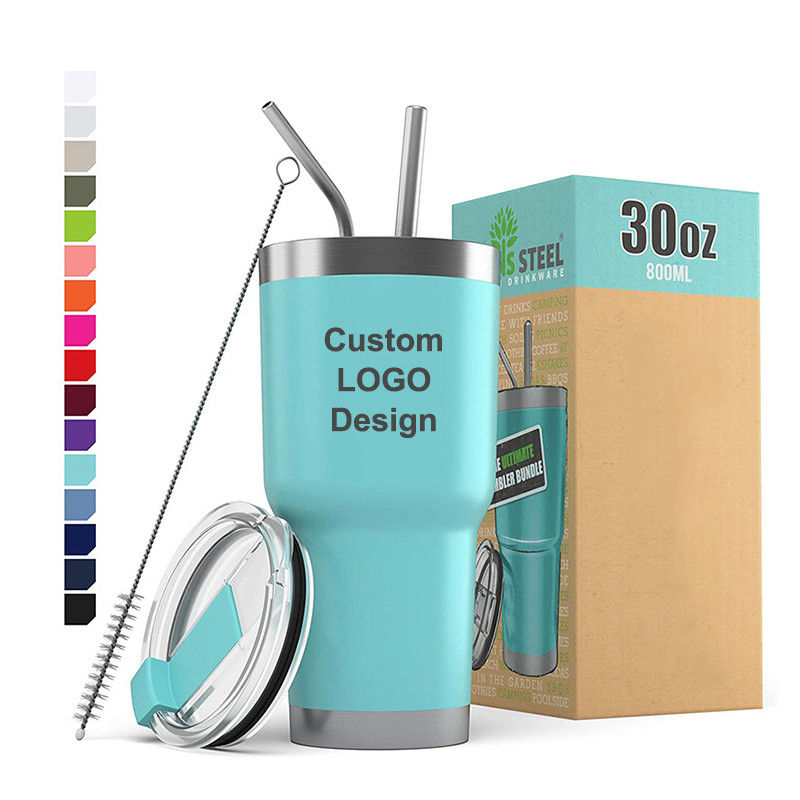 10*19.5CM Custom Logo Edelstahl Doppelwand Kaffee-Reisemug mit Stroh und Deckel