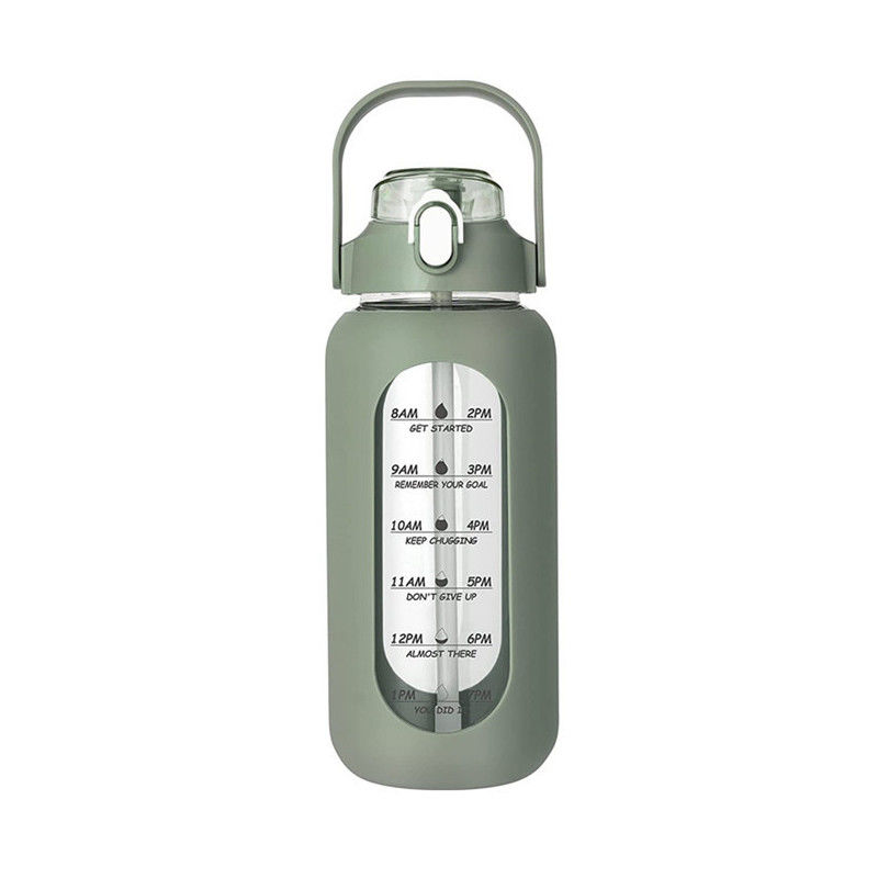 64 oz BPA-freie Glasflasche mit Stroh und Zeitmarker Motivationsflasche