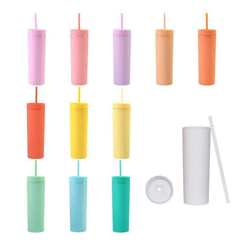 16oz Kapazität Custom Double Wall Tumblers mit Deckel und Stroh aus PP Plastik