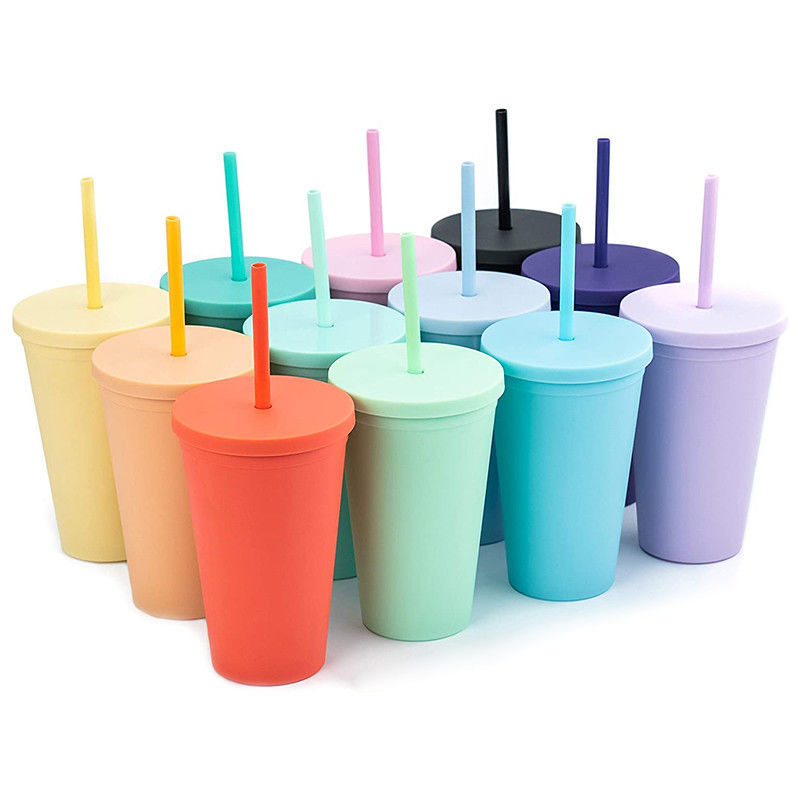 Custom AS PP Doppelwandfarbenes Acrylmatte Schwarzes Plastik-Tumbler-Tasse mit Deckel und Stroh