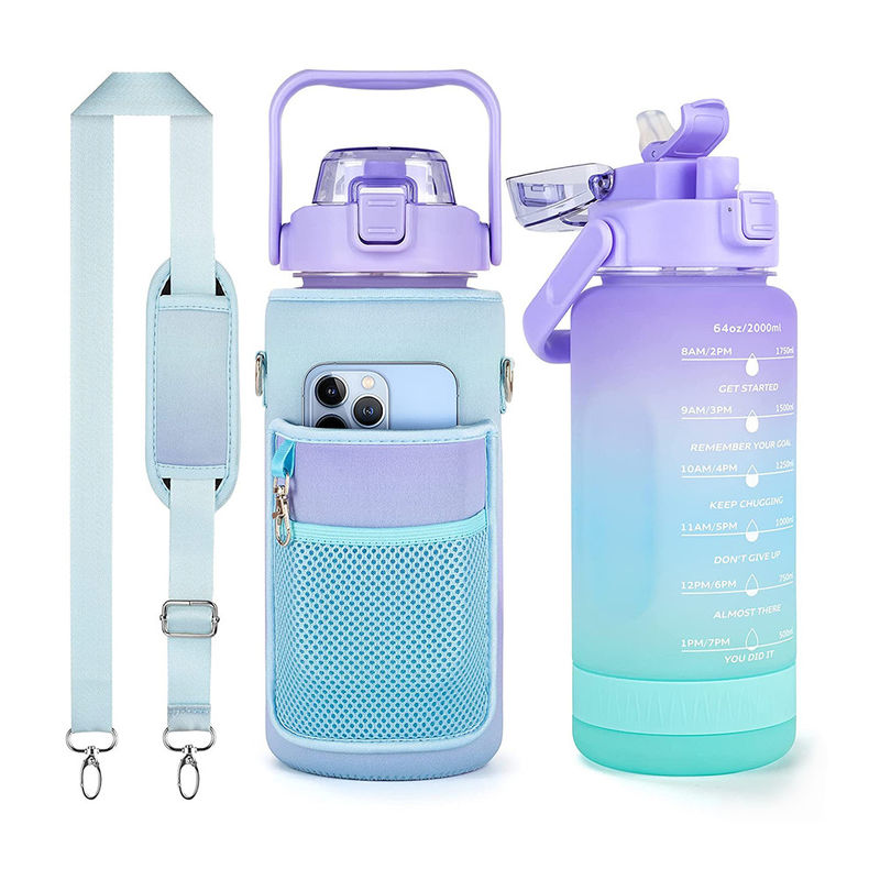 2L Motivationszeitmarker Wasserflasche mit Stroh und Aufklebern