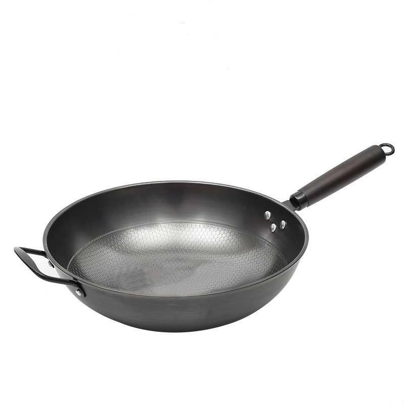 Minimalistischer Stil Nichtklebende Honigsehe 34cm Reines Eisen Braten Wok Nachhaltig und langlebig