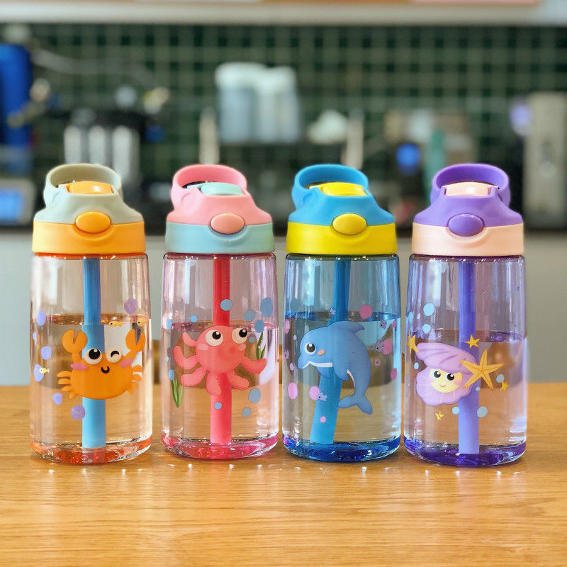 Benutzerdefiniertes Logo Bpa Kostenlose Kinder Wasserflasche mit Strohunterstützung Tour Outdoor-Aktivität
