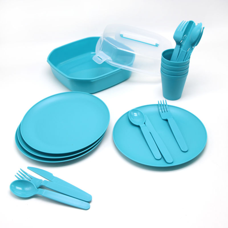 4 Personen Portable Pigmentierte Outdoor-Tischgeschirr Set beinhaltet Messer Gabel Löffel Teller