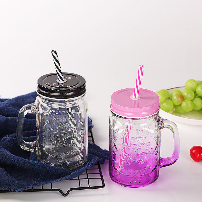 Custom Glass Becher 500ml Klarer Mason Glas Wassersaft Cola Tasse mit Stroh und Deckel