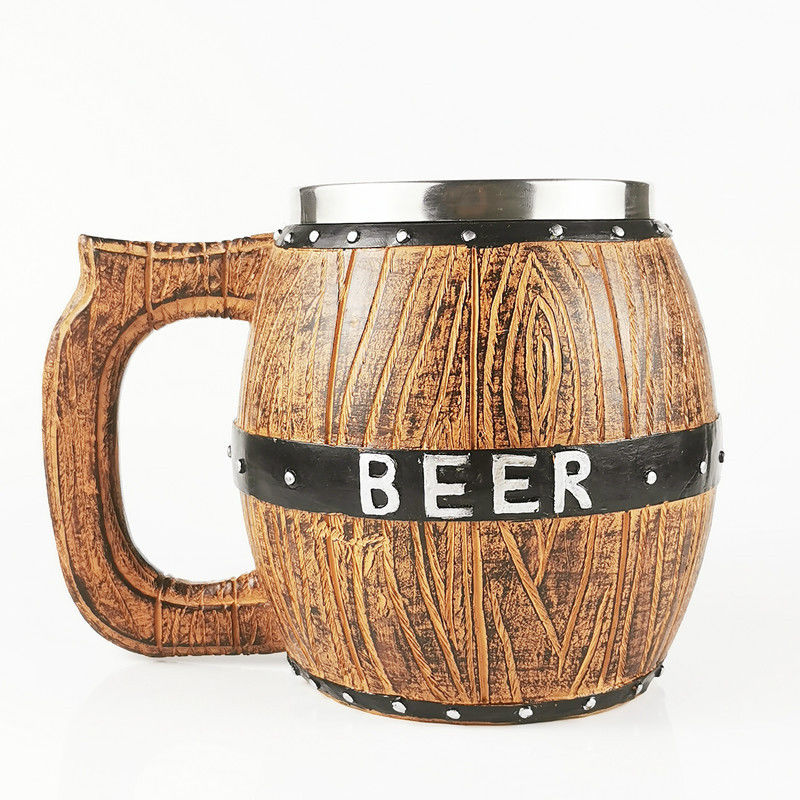 550 ml Holzgriffe Edelstahl Bier Kaffeetasse mit 304 Innen und ABS Außen