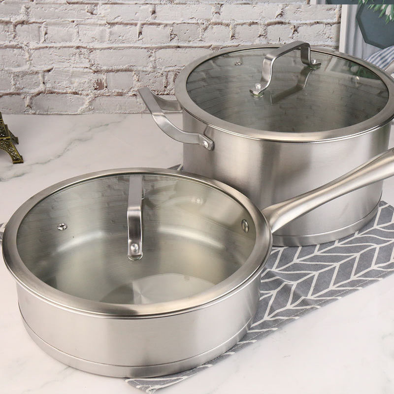 1.65kg Kochgeschirr Set Küchen Töpfe und Pfannen Edelstahl Kochgewebe mit Glasdeckel