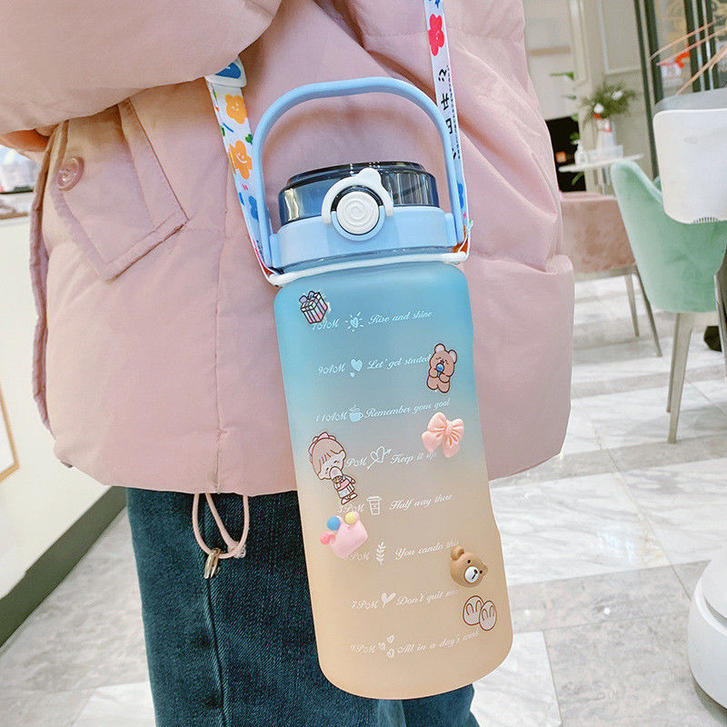 Motivationsflasche mit Zeitmarker BPA-frei 64OZ und Schrägfarbdesign