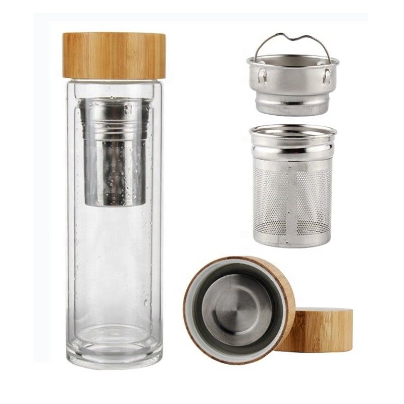 Glasflasche mit hohem Borosilikatgehalt, 350 ml, mit Tee- und Wassertrennbecher-Infuser